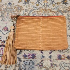 Tan Polka Dot Clutch with Tassel
